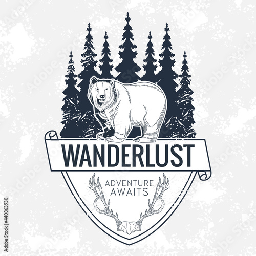 wanderlust lettering in bear