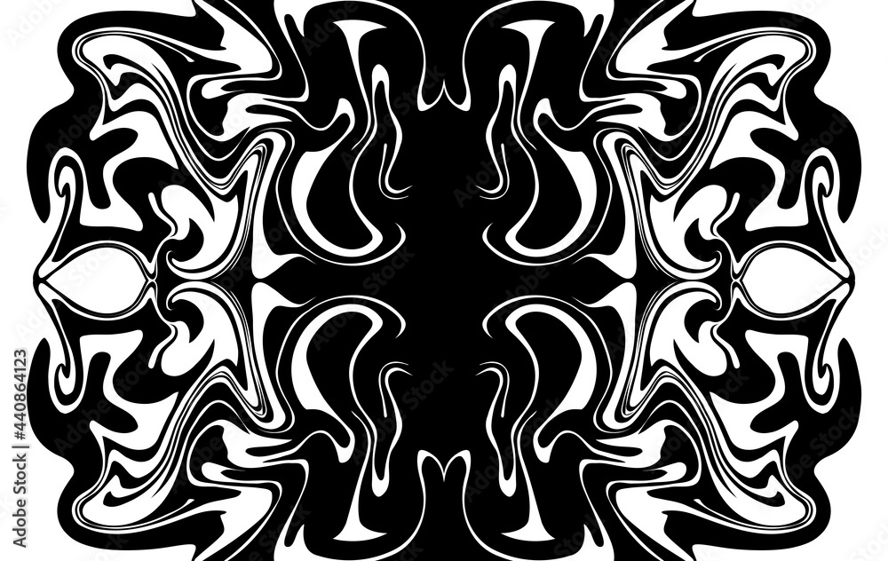 Black and White marble vector texture. Abstract symmetric liquid wavy background.