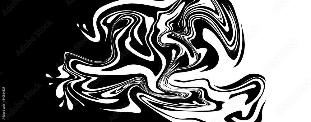 Monochrome marble vector texture. Abstract liquid wavy background. Optical illusion motion striped 3d effect.