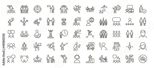 Set of 55 people icons. Vector thin line illustrations for concepts related with people, business, success, teamwork, workplace, diversity and many others