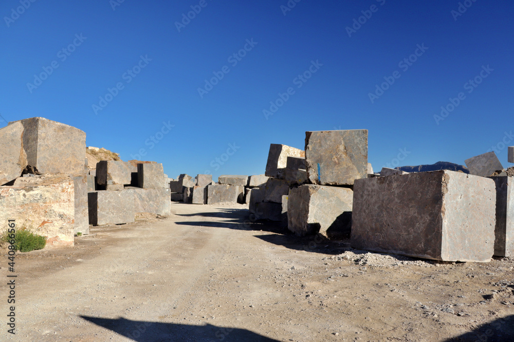 marble blocks from a quarry. Extraction of marble and granite for the construction sector