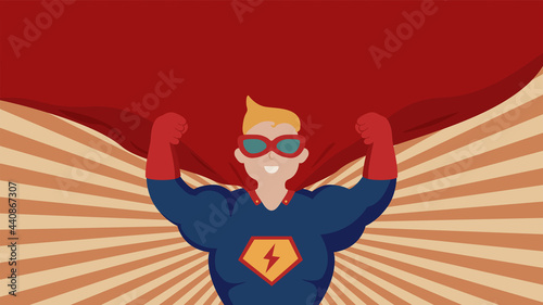 Retro illustration of superman on radiological background. Happy Father's day.