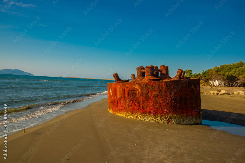 VLORA VLORE, ALBANIA Detail of the U8 submarine on the beach in