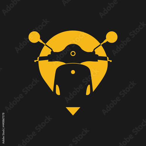 Fast delivery logo design. Transport logistic logo template. Food delivery logo. Scooter and map location icon. Vector illustration