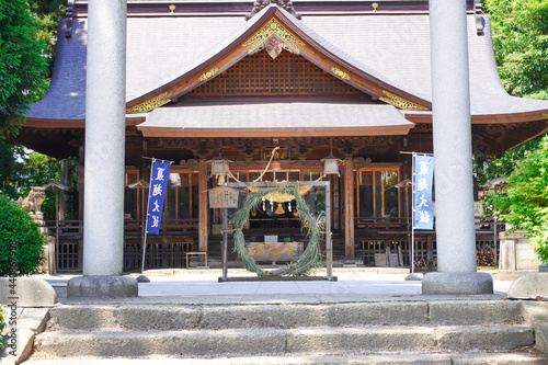 神社境内の茅の輪、山形県長井市総宮神社/"Chinowa" means cogon grass ring at shrine in Japan