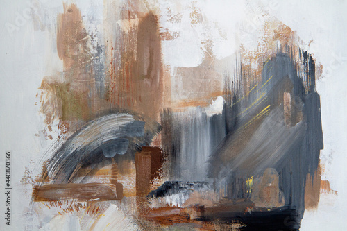 Fototapeta Naklejka Na Ścianę i Meble -  Modern art. Closeup view of contemporary abstract work of art. Nonfigurative painting with colorful stains and beautiful brushwork texture.