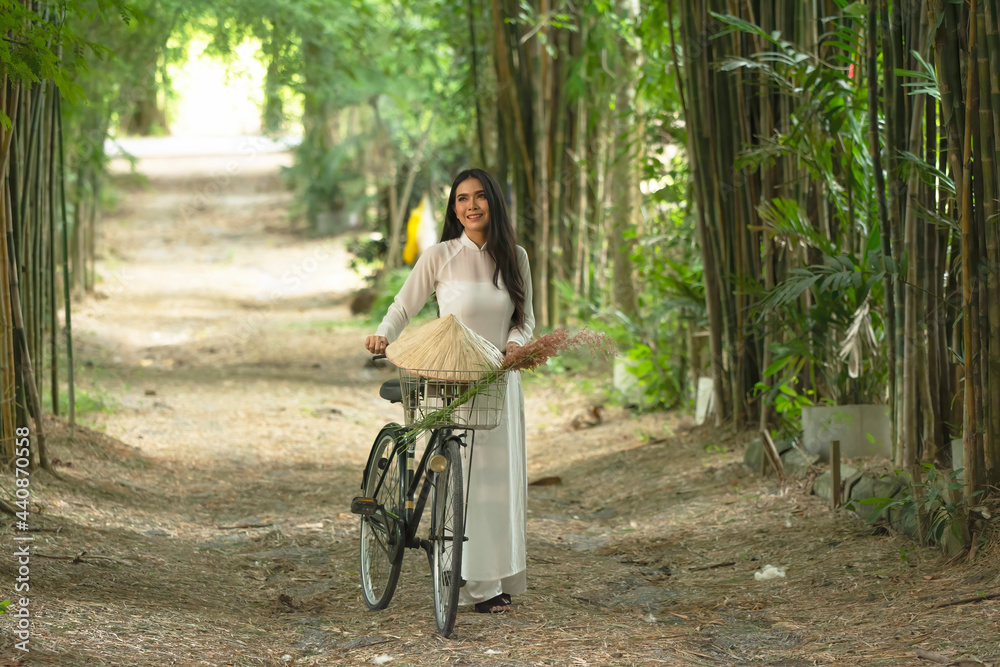 Portrait asian of Vietnamese beautiful woman with Vietnam culture traditional dress Portrait asian of Vietnamese beautiful woman with Vietnam culture traditional dress