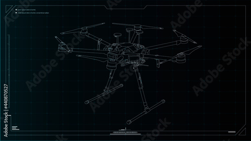 Plano de dron blanco en cuadricula de fondo azul