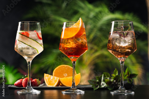 refreshing bar drinks Lillet, Aperol and Ramazzotti