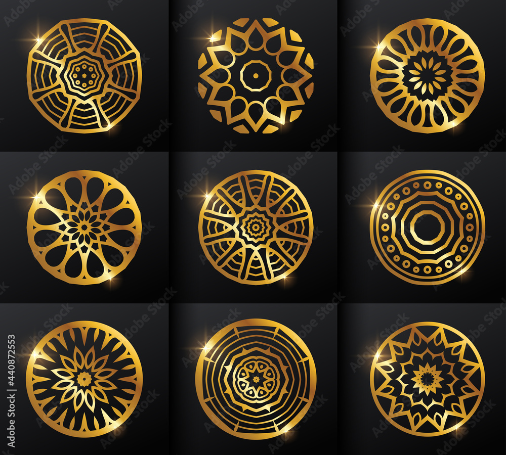 Golden Circle Mandala Vector Sign