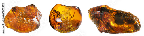 amber, natural fossilized tree resin isolated on white background