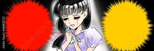 70 s Japanese Shojo manga   s lady crying with big tears painting under a spotlight 