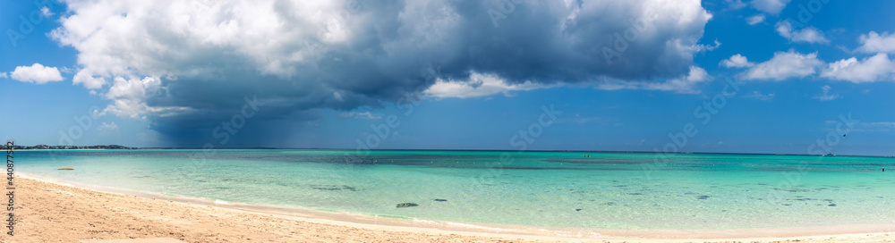 Panoramic view of Caribbean Sea in Turks and Caicos on a beautiful day.