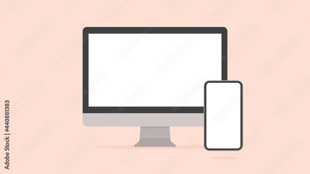 パソコンとスマホのシンプルなモックアップイラスト シンプルなデスクトップ型パソコンのモニター スマートフォンのセット かわいいピンク背景 Stock Vector Adobe Stock パソコンとスマホのシンプルなモックアップイラスト シンプルなデスクトップ型パソコンのモニター スマートフォンのセット かわいいピンク背景 Stock Vector Adobe Stock