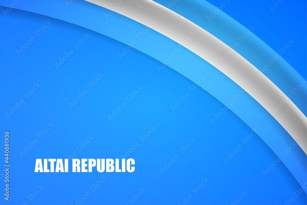 Happy national day of Altai Republic country with tricolor curve flag and typography background