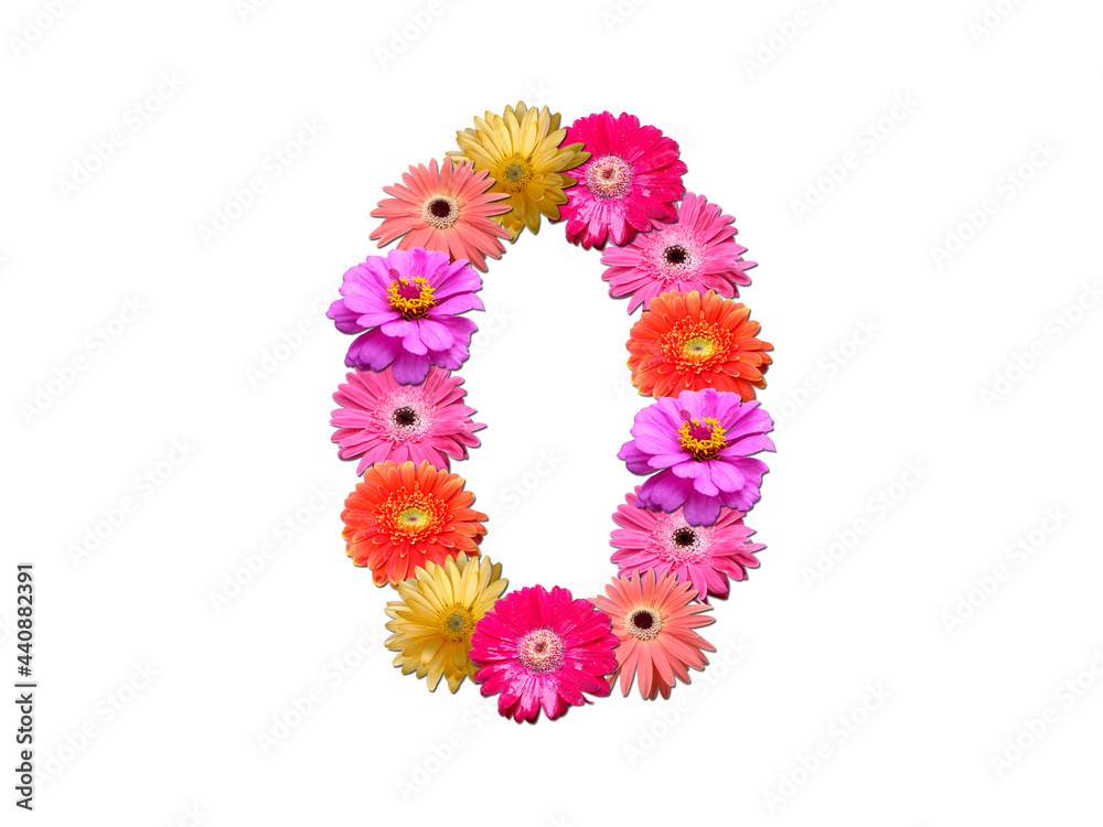 Font made from flowers. Arrangement flowers into letter. floral lettering on a white background. Font flower or letter flower.
