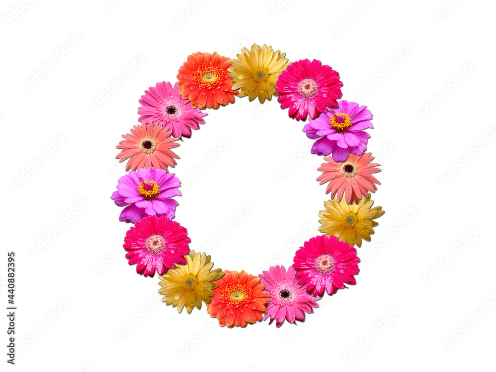 Font made from flowers. Arrangement flowers into letter. floral lettering on a white background. Font flower or letter flower.
