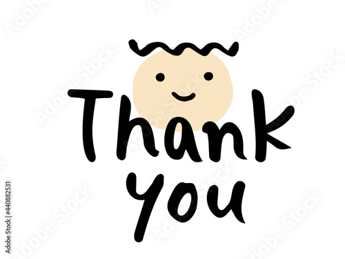 かわいい手書き文字のThank youと人物の笑顔／手書き文字イラスト