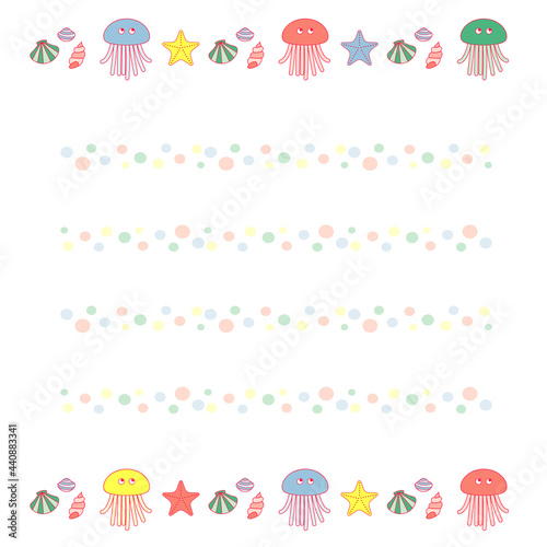 海の生き物のベクターイラストの便箋