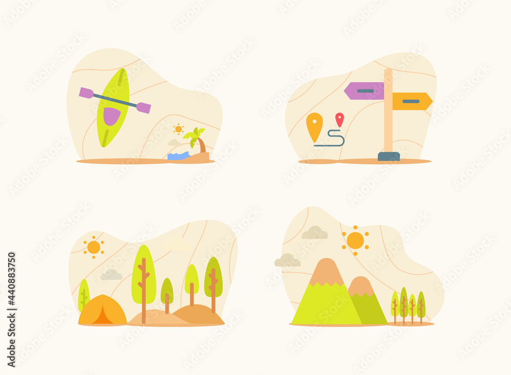 Fototapeta premium traveling set collection package white isolated background with modern flat cartoon style