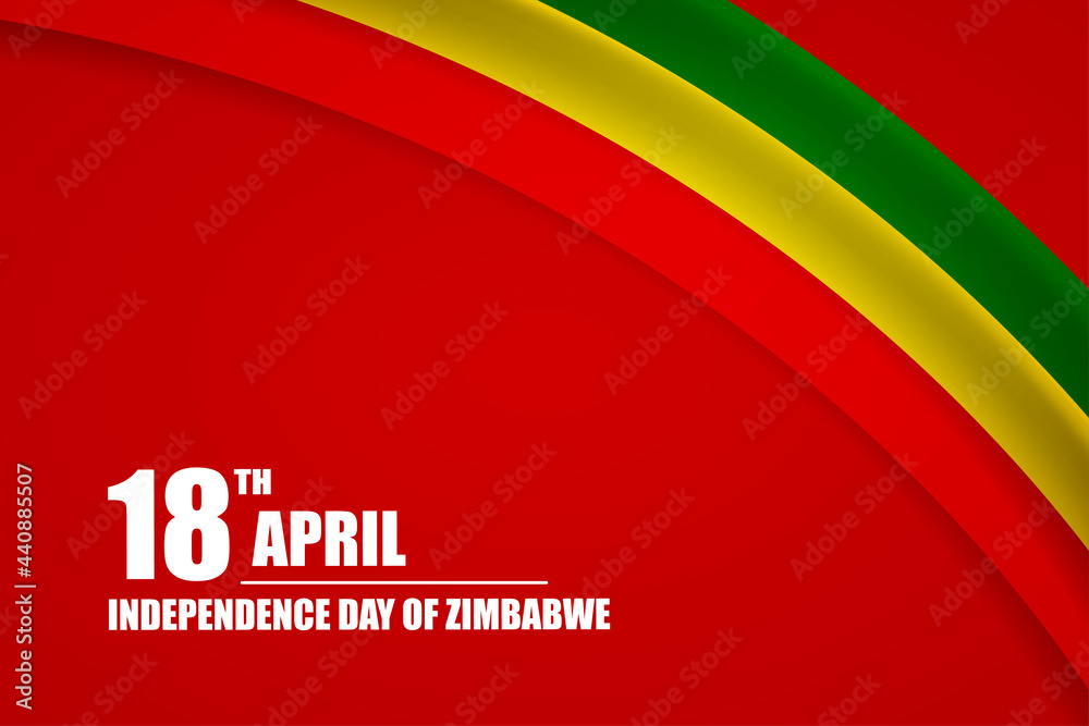 Fototapeta premium Happy independence day of Zimbabwe country with tricolor curve flag and typography background