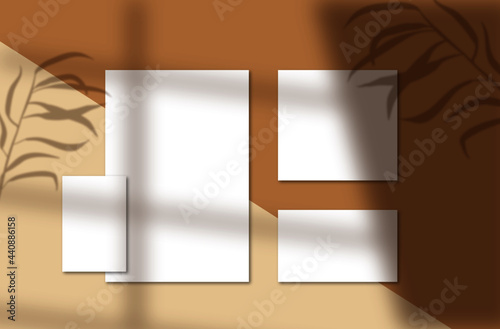 Mockup of blank paper,a4,a5,business with sunlight shadow overlay.