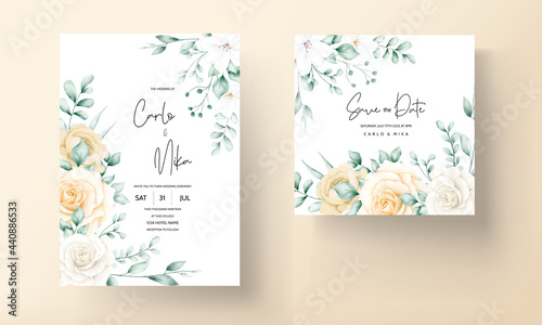 Elegant watercolor floral wedding invitations set template