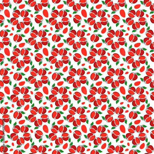 Oneline red apples seamless pattern.Vector hand drawn illustration.Healthy food background in trendy style