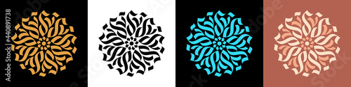 Abstract calligraphic ornament, rangoli. Golden mandala and bloom, calligraphic pattern