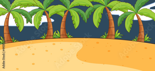 Empty beach nature scene at night in simple style