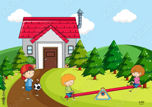 Playground scene with many kids © GraphicsRF