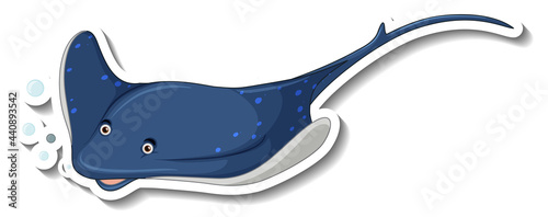 Sticker template with stingray cartoon character isolated