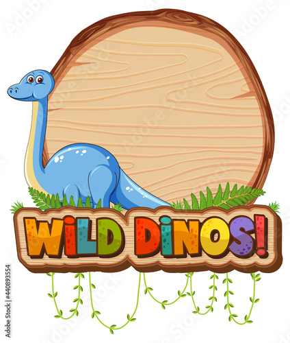 Empty board template with cute dinosaur cartoon character on white background