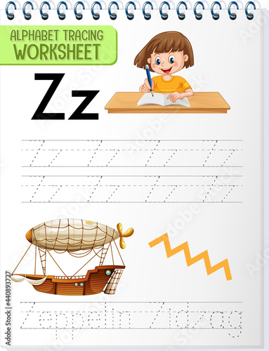 Alphabet tracing worksheet with letter Z and z