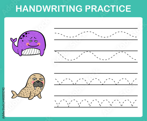 Handwriting practice sheet illustration vector