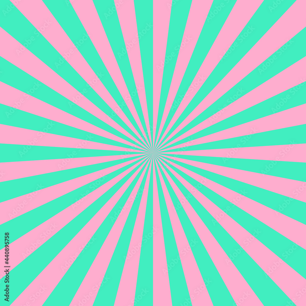 Blue pink color burst background. Rays background in retro style. Vector.