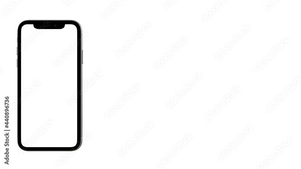 Realistic smartphone mock up. Cellphone frame with blank display isolated templates 3D rendering with white background.