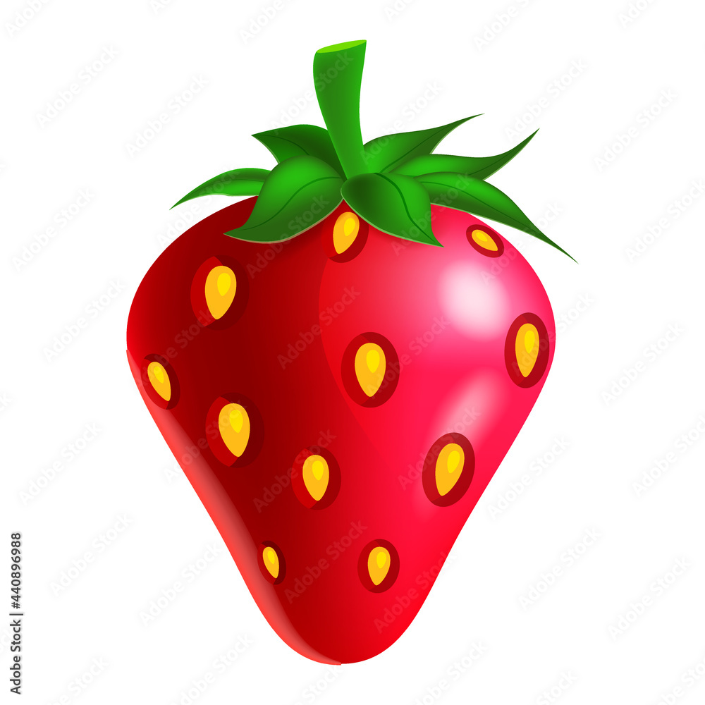 Obraz premium Strawberry fruit whole fresh organic, red color, green leaf. Vector illustration symbol icon cartoon