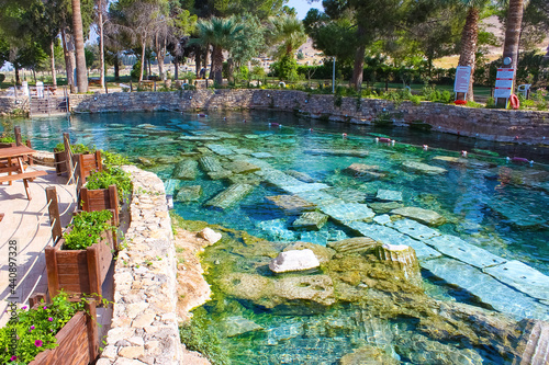 Cleopatra pool with termal water at Pamukkale, Turkey. photo