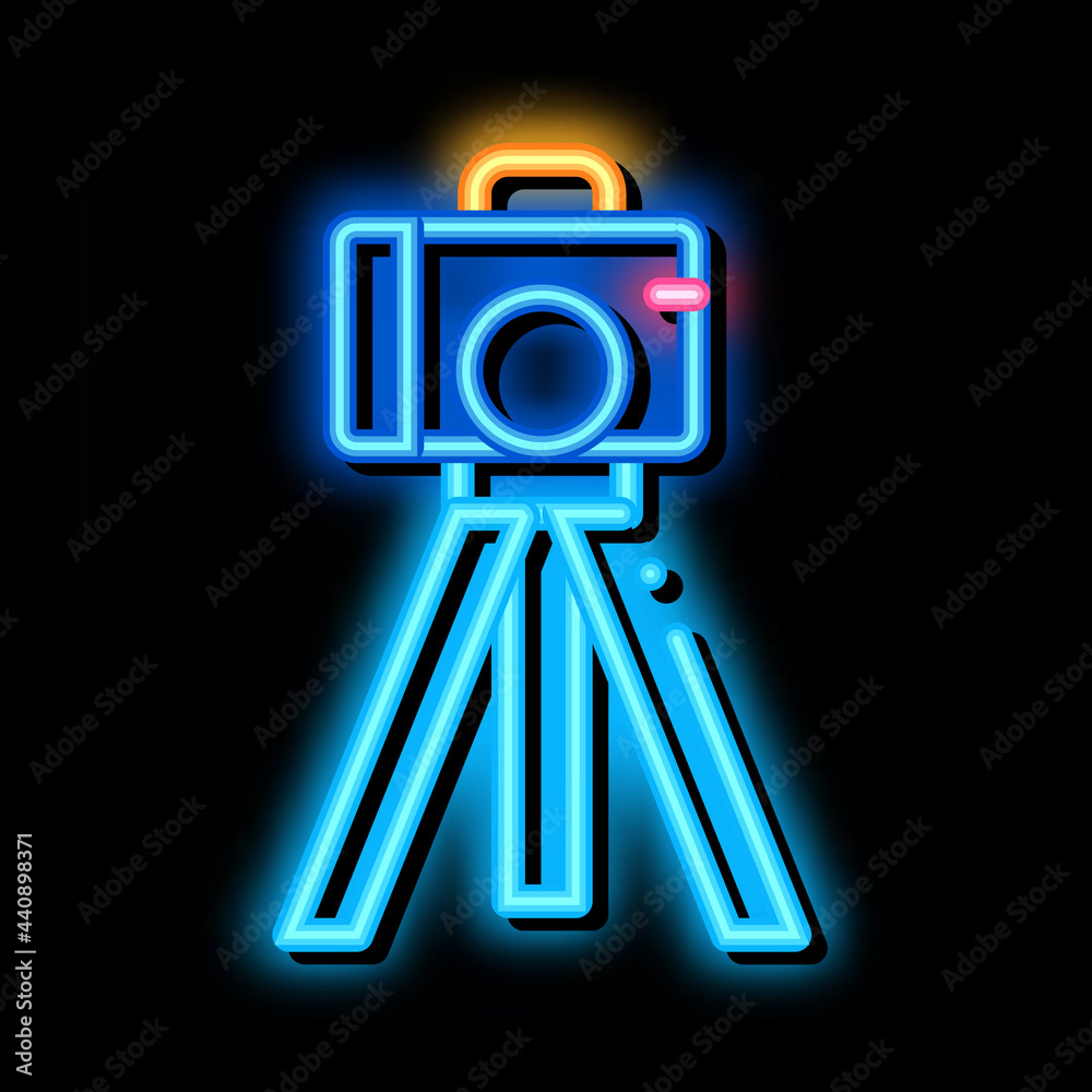 video camera with tripod neon light sign vector. Glowing bright icon video camera with tripod sign. transparent symbol illustration video camera with tripod neon light sign vector. Glowing bright icon video camera with tripod sign. transparent symbol illustration