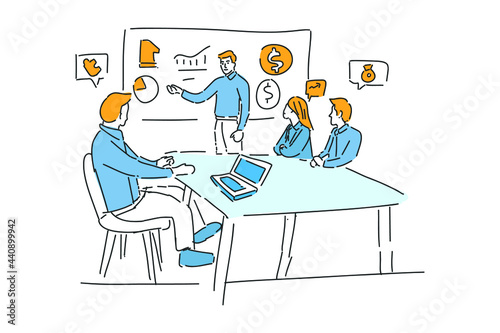 business team meeting for strategy hand drawn illustration