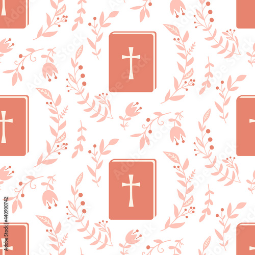 Christian seamless pattern Background with cross and bible
