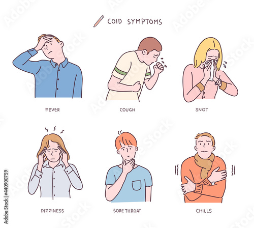 Various cold symptoms. hand drawn style vector design illustrations. 