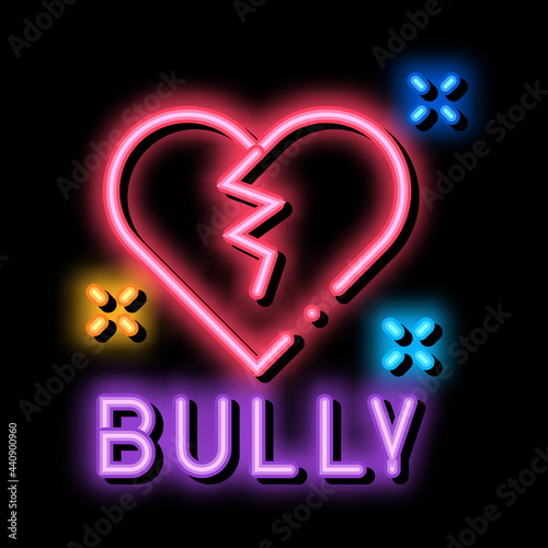 bully broken heart neon light sign vector. Glowing bright icon bully broken heart sign. transparent symbol illustration