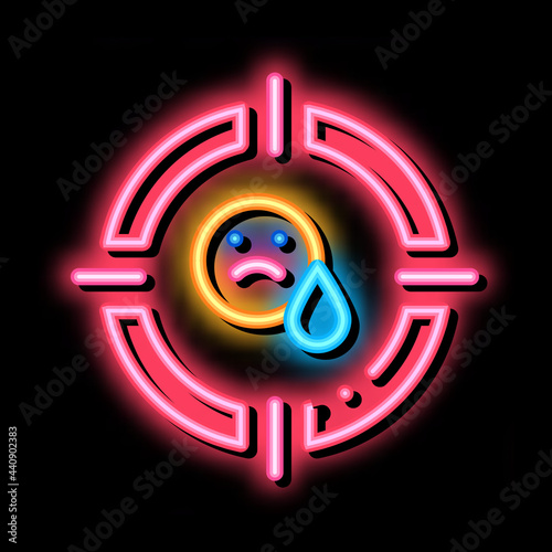 target on sad person neon light sign vector. Glowing bright icon target on sad person sign. transparent symbol illustration