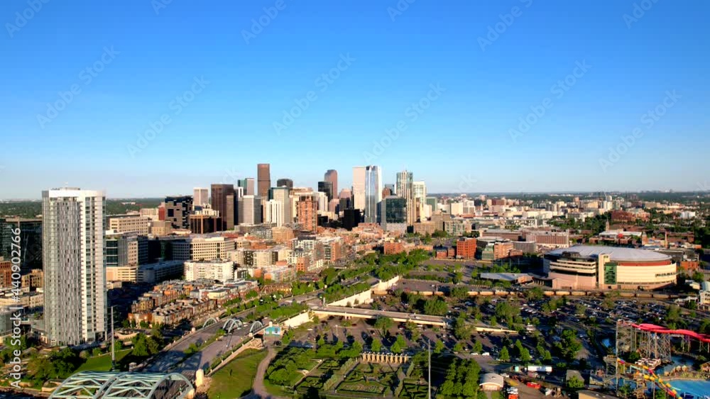 Busy Highway At Downtown Denver With A View Of Ball Arena And Skyscrapers During Daytime. timelapse Busy Highway At Downtown Denver With A View Of Ball Arena And Skyscrapers During Daytime. timelapse