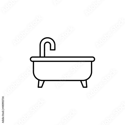 Bath tub icon in flat black line style, isolated on white background 
