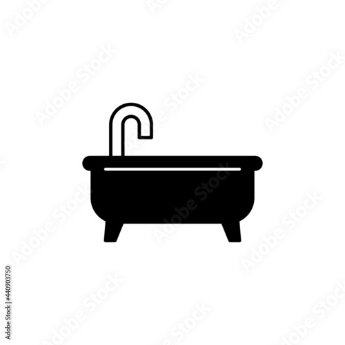 Bath tub icon in solid black flat shape glyph icon, isolated on white background 