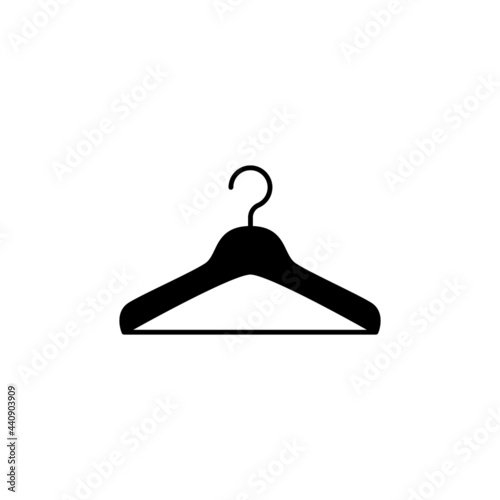 Clothing hanger wardrobe icon in solid black flat shape glyph icon, isolated on white background 