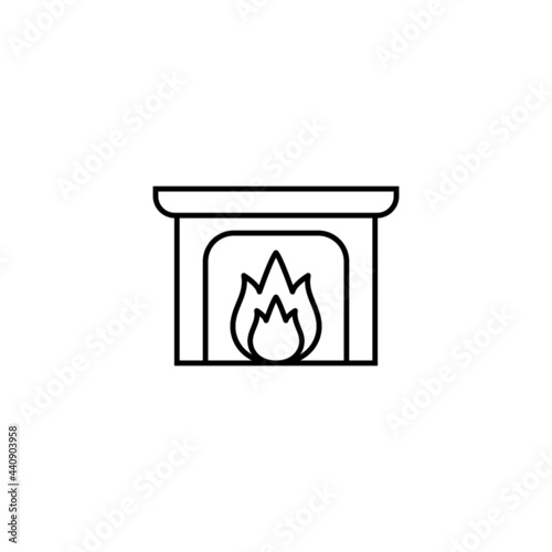 Bonfire fireplace icon in flat black line style, isolated on white background 